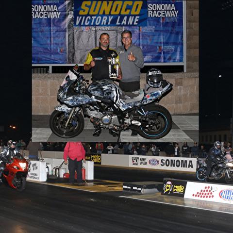 Motorcycle final with Eric Oliver, the winner, on the right side and Joe Sisk, the runner up